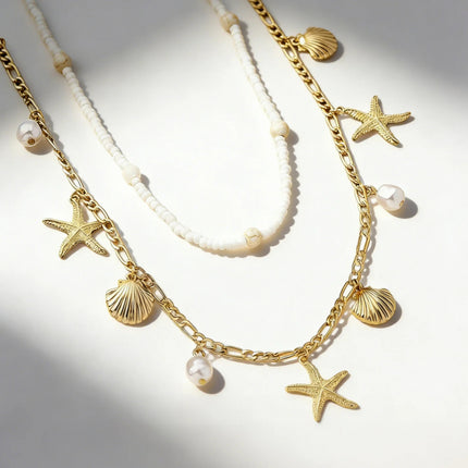Beach Waist Chain Set for Women – Shell & Starfish Belly Chain Body Jewelry (2PCS)