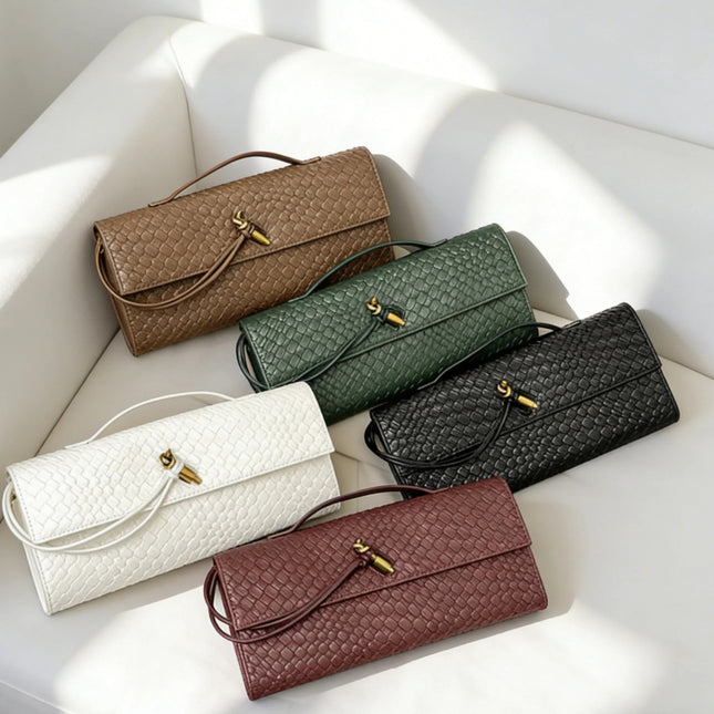 Woven Baguette Crossbody Bag – Vintage Texture, Simple & Luxurious Shoulder Bag for Women