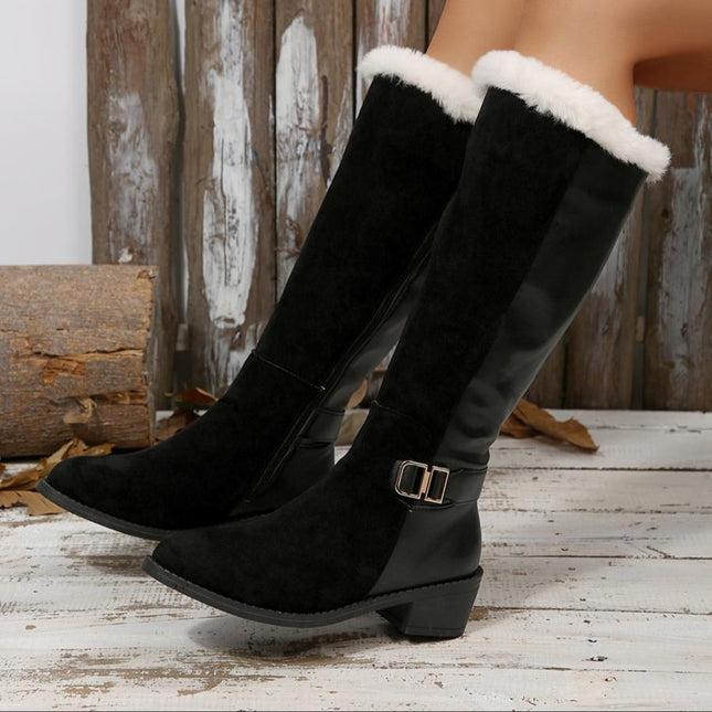 Women's Suede Chunky Heel High-Top Knight Boots, Vintage Slimming Booties for Fall & Winter