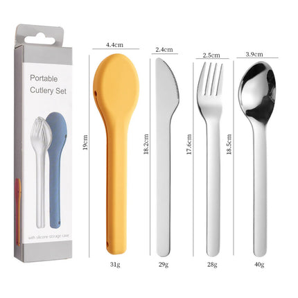 Portable 304 Stainless Steel Cutlery Set | Knife, Fork, Spoon & Chopsticks with Silicone Case for Travel