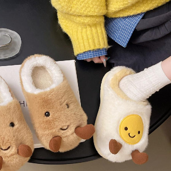 Cute Cartoon Egg Plush Slippers, Face Design Winter Warm Home Shoes, Comfortable Couple Fun Slipper, Anti-Slip Sole, Casual Fall & Winter