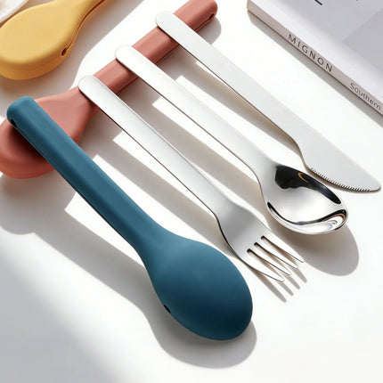 Portable 304 Stainless Steel Cutlery Set | Knife, Fork, Spoon & Chopsticks with Silicone Case for Travel