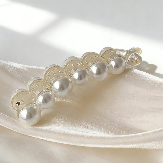 Women's Faux Pearl Banana Clip – High Ponytail Vertical Hairpin, Portable Daily Hair Accessory