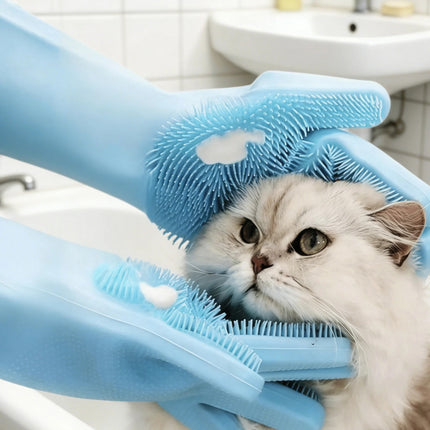 Pet Grooming Gloves for Dogs & Cats – Silicone Bathing Massage Gloves Hair Remover