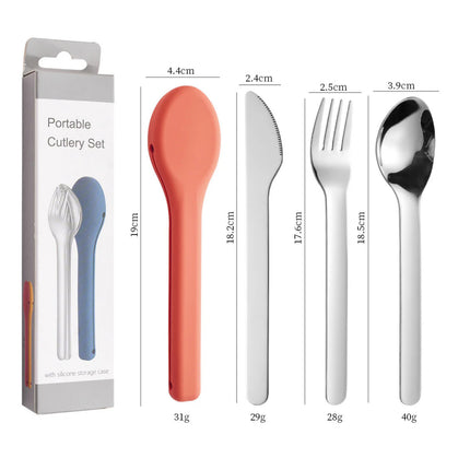 Portable 304 Stainless Steel Cutlery Set | Knife, Fork, Spoon & Chopsticks with Silicone Case for Travel