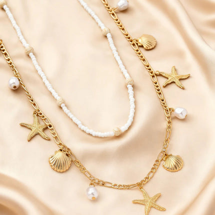 Beach Waist Chain Set for Women – Shell & Starfish Belly Chain Body Jewelry (2PCS)