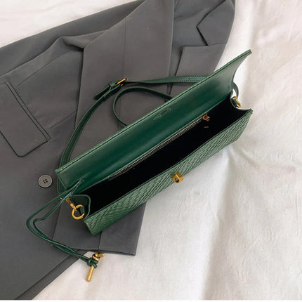 Woven Baguette Crossbody Bag – Vintage Texture, Simple & Luxurious Shoulder Bag for Women