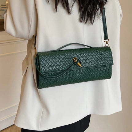 Woven Baguette Crossbody Bag – Vintage Texture, Simple & Luxurious Shoulder Bag for Women