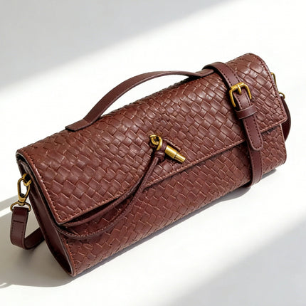 Woven Baguette Crossbody Bag – Vintage Texture, Simple & Luxurious Shoulder Bag for Women