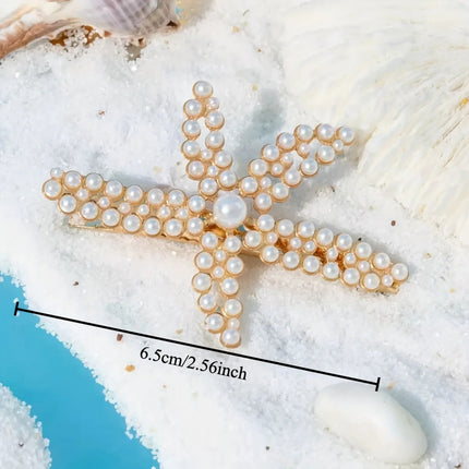Faux Pearl Starfish Hair Clips – Set of 2 Beach Bridal Hair Accessories for Women
