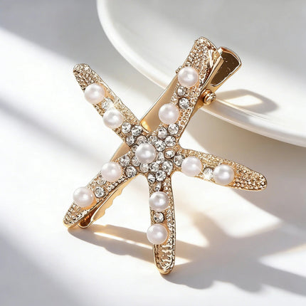 Faux Pearl Starfish Hair Clips – Set of 2 Beach Bridal Hair Accessories for Women