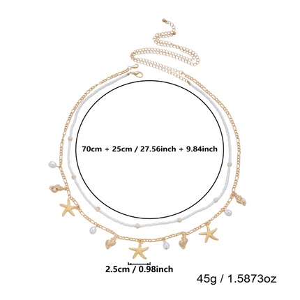Conjunto de cadena de cintura playera para mujer (2 piezas), cadena de vientre con conchas y estrellas de mar, joyería corporal de aleación ligera