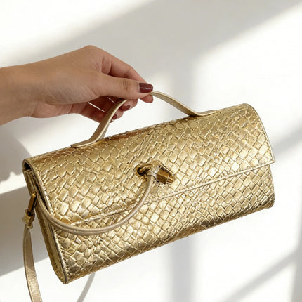Woven Baguette Crossbody Bag – Vintage Texture, Simple & Luxurious Shoulder Bag for Women