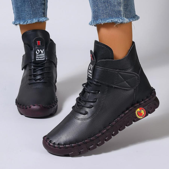 New Fashion High-Top Ankle Boots, Unique Lace & Velcro Design, Soft Thick Sole, Anti-Slip & Wearable, All-Season Stylish Boots, Winter Warm Boots