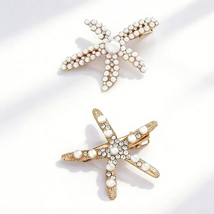 Faux Pearl Starfish Hair Clips – Set of 2 Beach Bridal Hair Accessories for Women