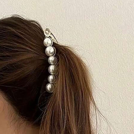 Faux Pearl Banana Clip for Women – Large Hair Claw Clip for Thick Hair & High Ponytail