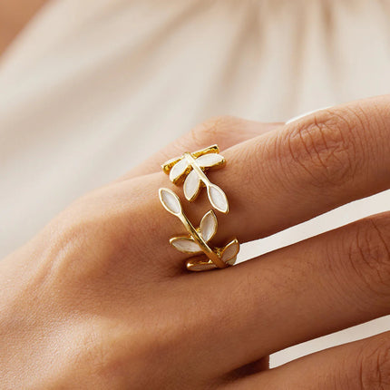 Leaf Ring for Women – Adjustable Open Band Boho Ring for Daily Wear