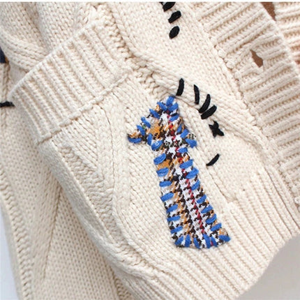 Womens Open Front Cardigan Cable Knit Long Sleeve Button Down Embroidery Cardigan Sweaters