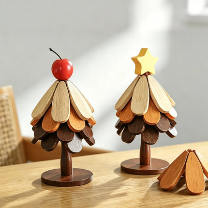 Wooden Christmas Tree Trivet – Foldable Heat-Resistant Table Mat for Holiday Decor
