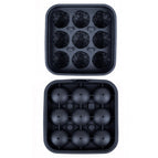 9 black football-shaped ice cubes